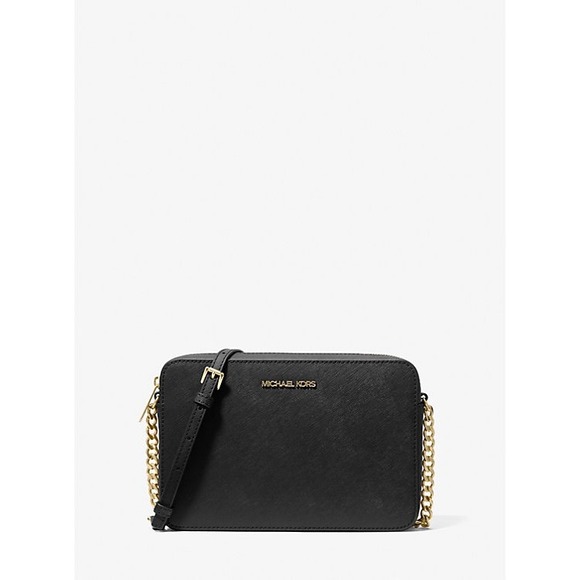 Michael Kors Collection Handbags - NWT Michael Kors Jet Set Large Crossbody Black Saffiano Leather Gold Chain Chic!